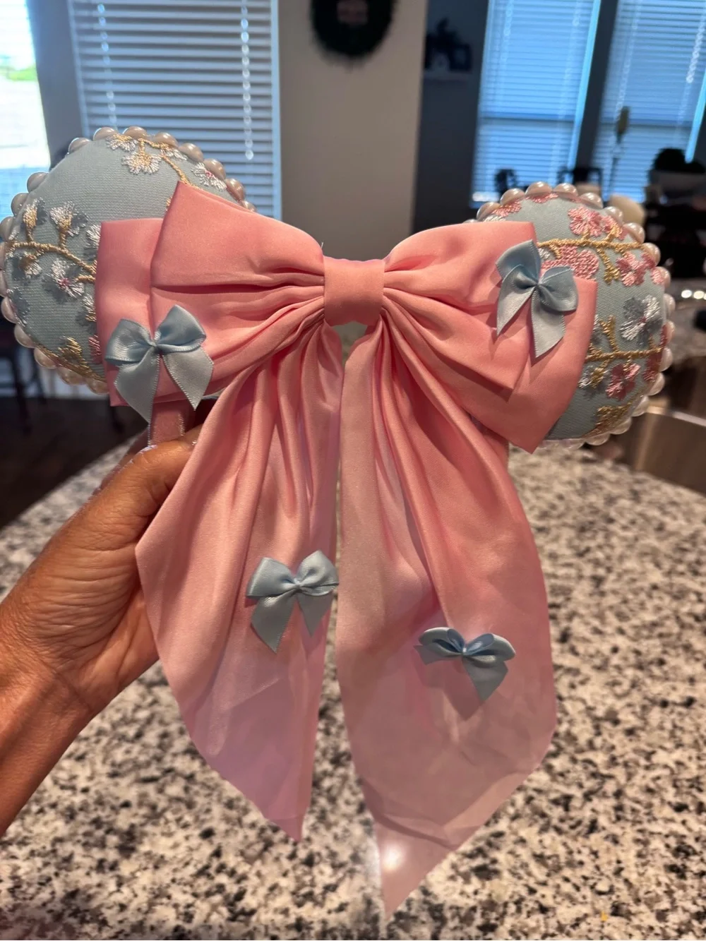 Love Shack Fancy Pink Mickey Mini mouse Ears Headband with Blue Accents